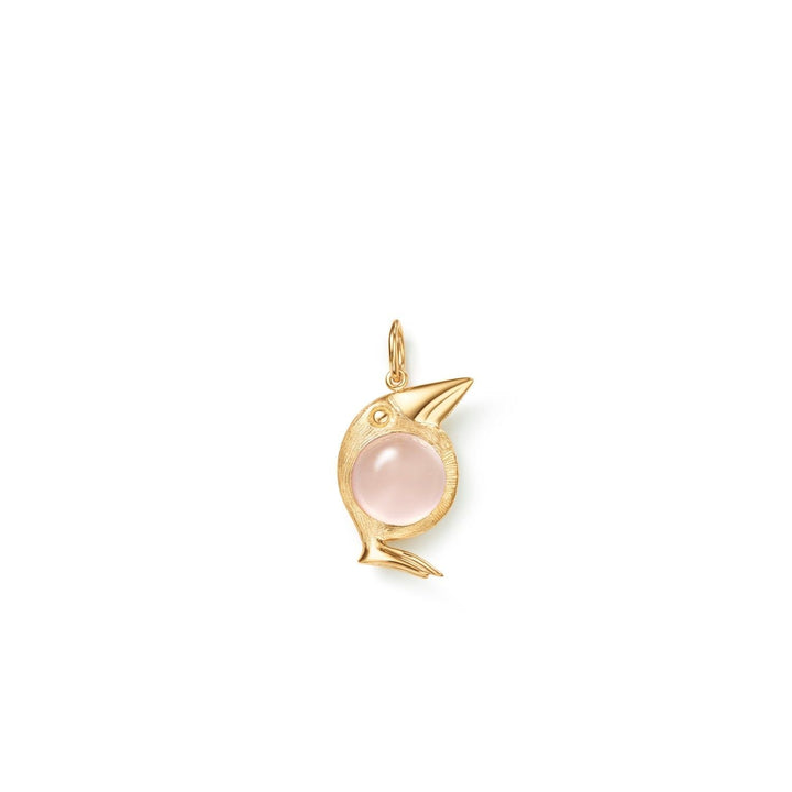 Bird Family 18K Gold Pendant w. Rose Quartz