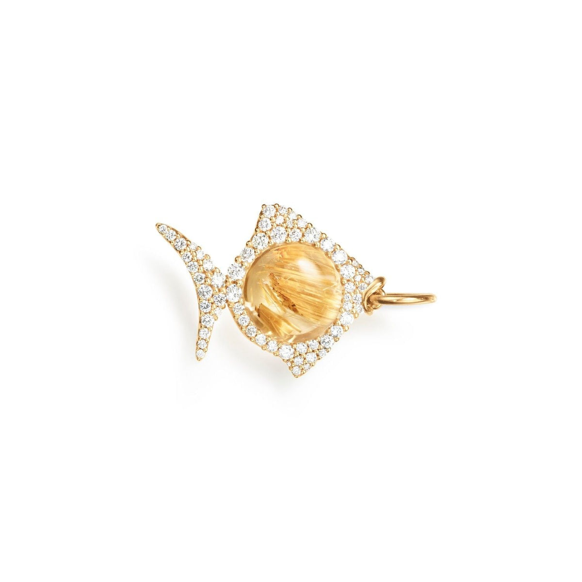 Young Fish 18K Gold Pendant w. Rutil Quartz & Diamonds