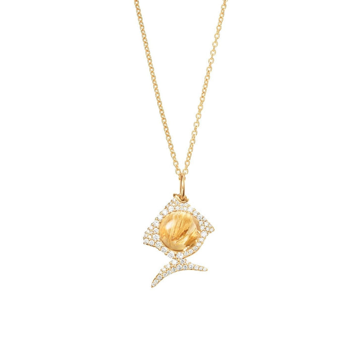 Young Fish 18K Gold Pendant w. Rutil Quartz & Diamonds
