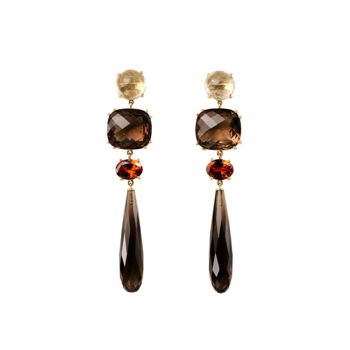 Lotus 18K Gold Earrings w. Quartz & Garnets