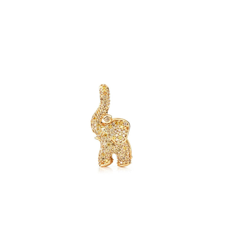 Elefant Pavé 18K Gold Pendant w. Orange & Brown Diamonds