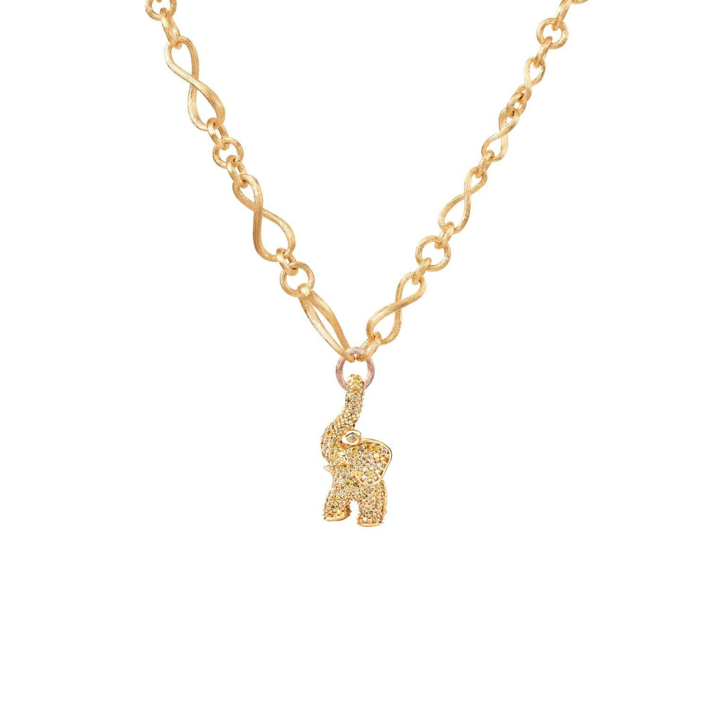 Elefant Pavé 18K Gold Pendant w. Orange & Brown Diamonds