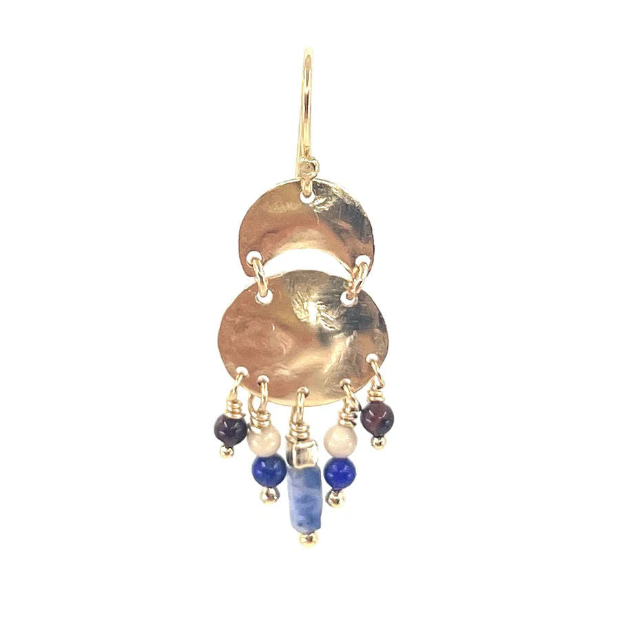 Rina Blue 14K Gold Plated Earring w. Beads & Gemstones