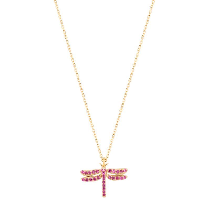 Dragonfly 18K Gold Plated Necklace w. Red Zirconia