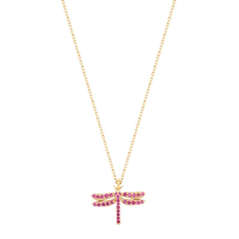 Dragonfly 18K Gold Plated Necklace w. Ruby