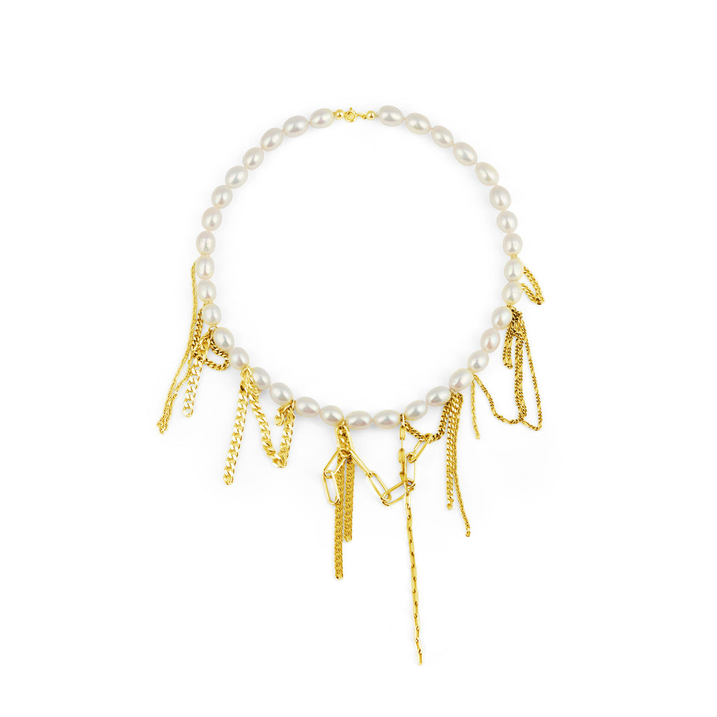 Tangled Pearl Gold Plated Necklace