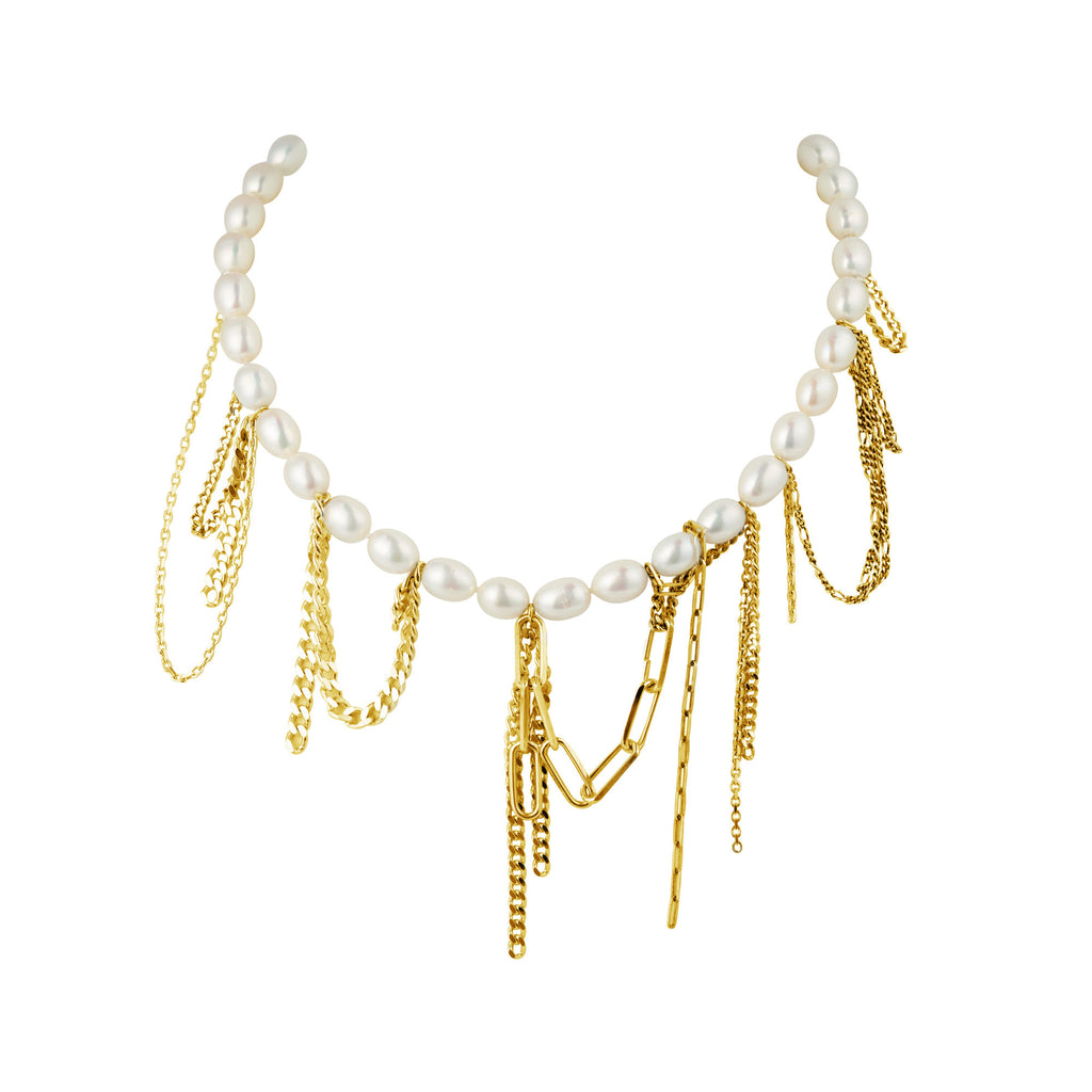 Tangled Pearl Gold Plated Necklace