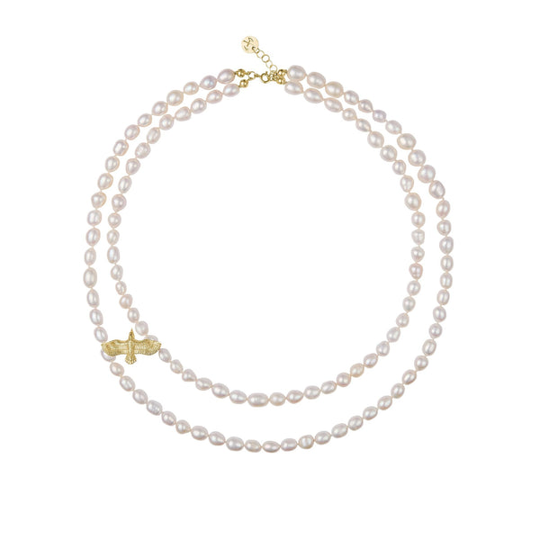 Raven Gold Plated Necklace w. Pearls