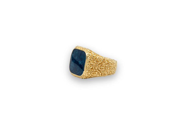 IX Crunchy Cushion 22k Forgyldt Signet Ring m. Blå Emalje