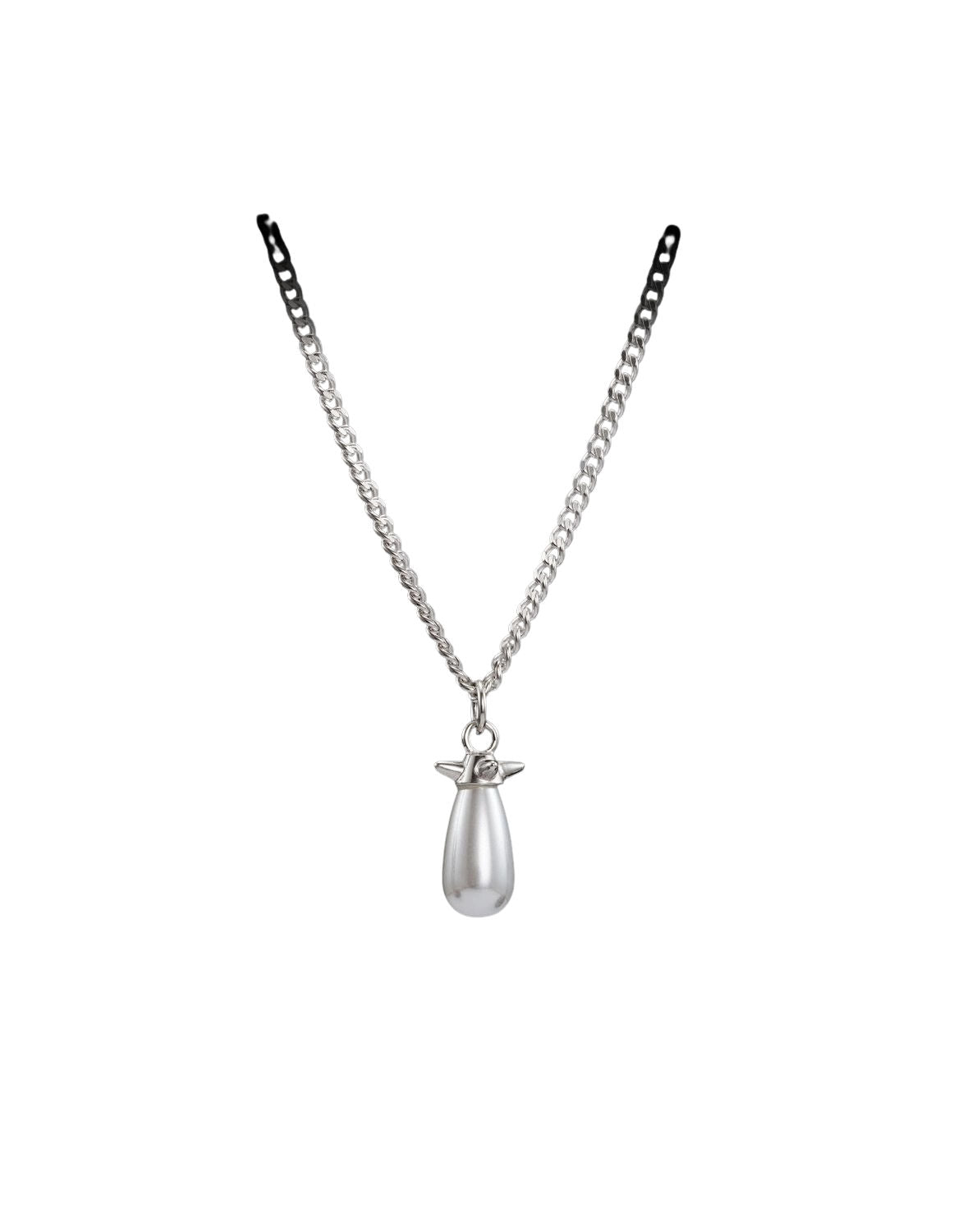 Pearl Tear Silver Necklace w. Glass Pearl