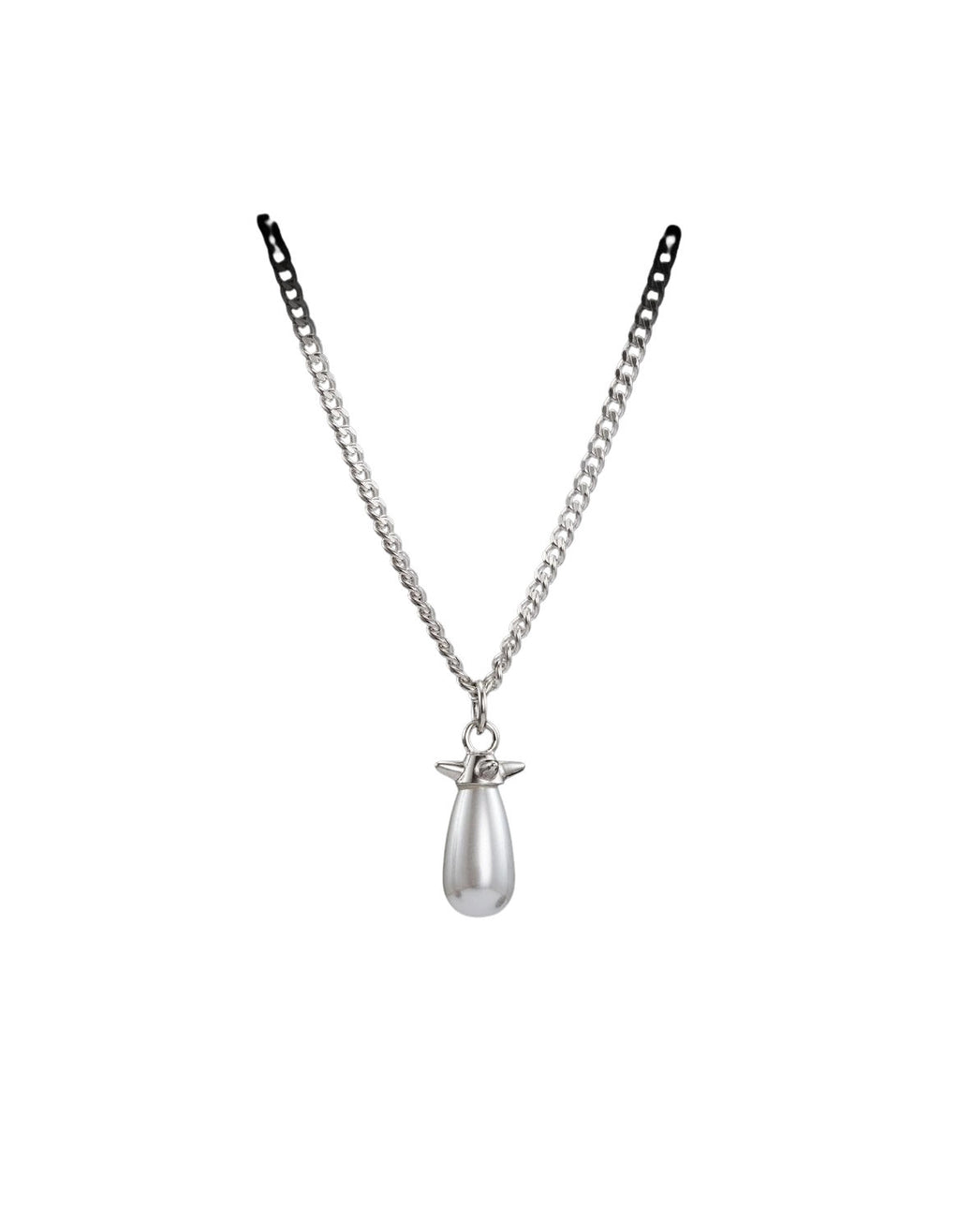 Pearl Tear Silver Necklace w. Glass Pearl