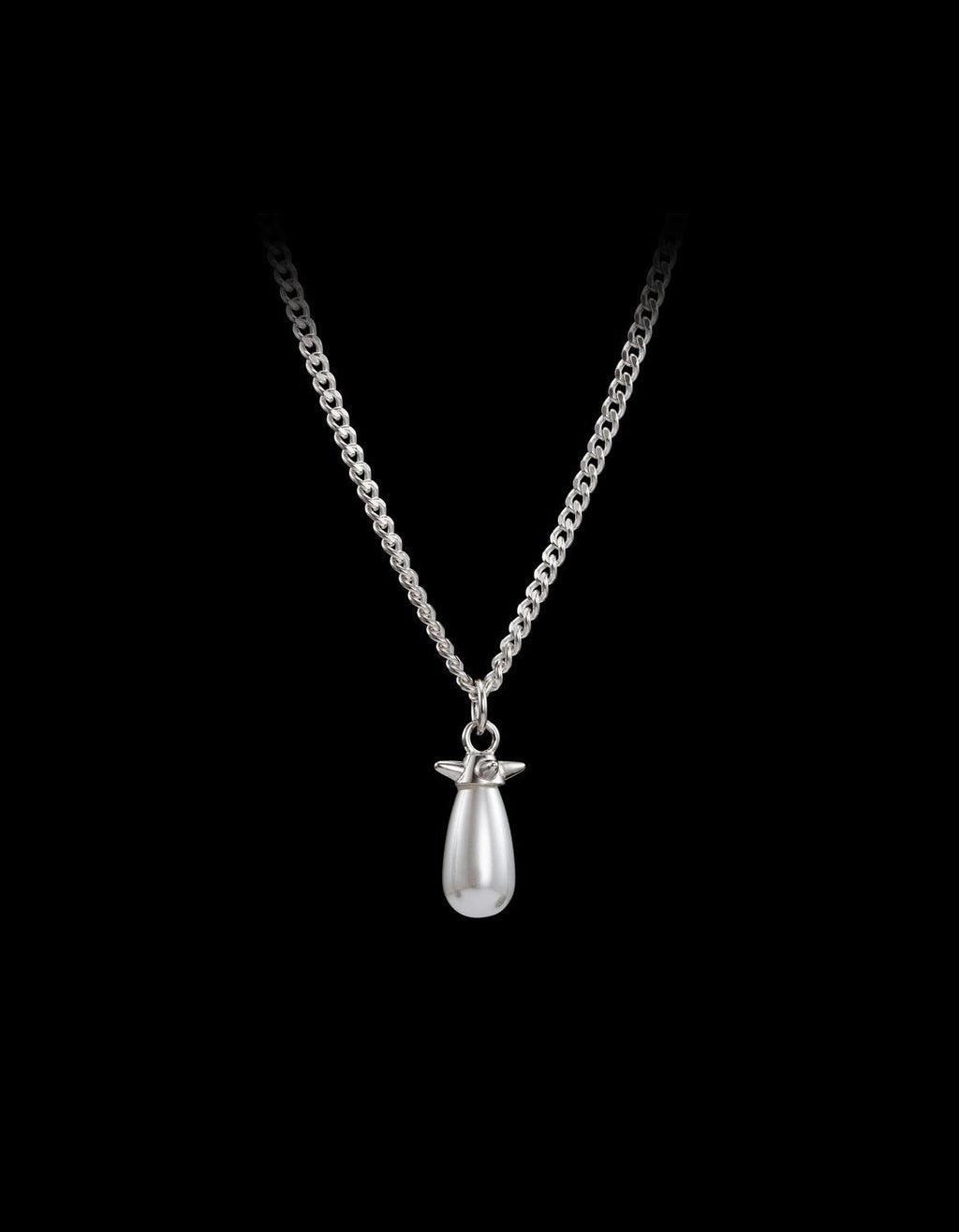 Pearl Tear Silver Necklace w. Glass Pearl