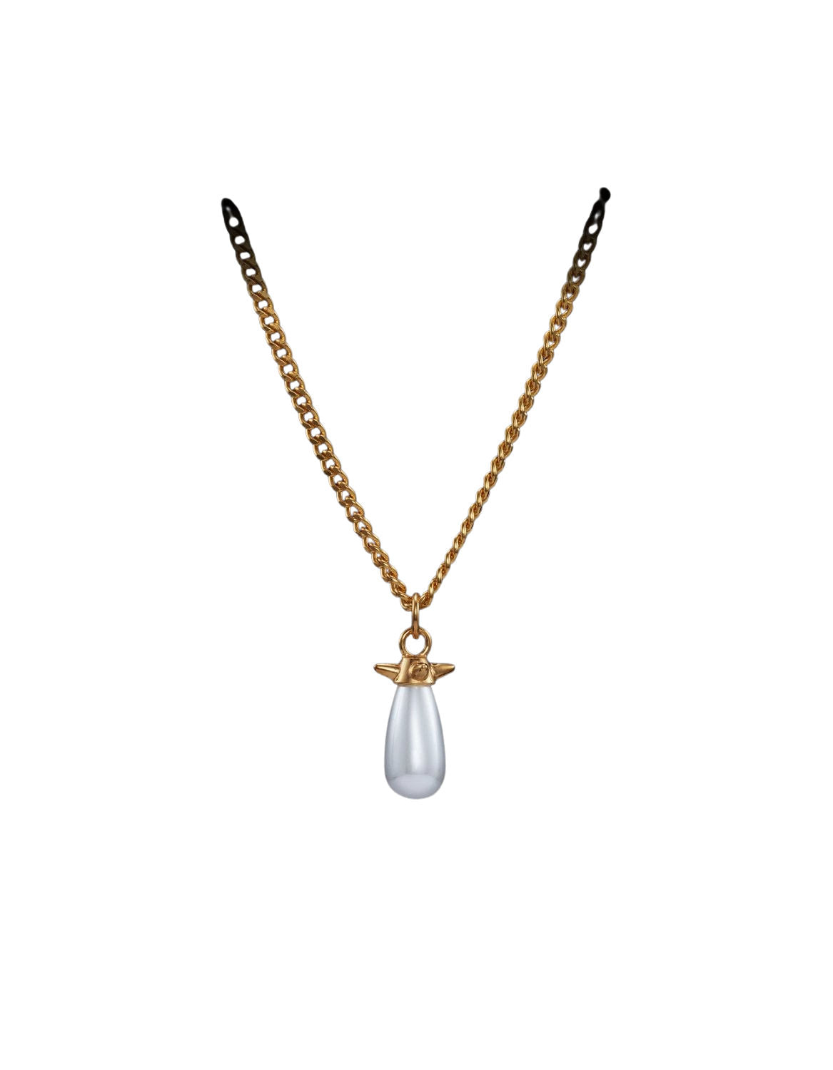 Pearl Tear Gold Plated Necklace w. Glass Pearl