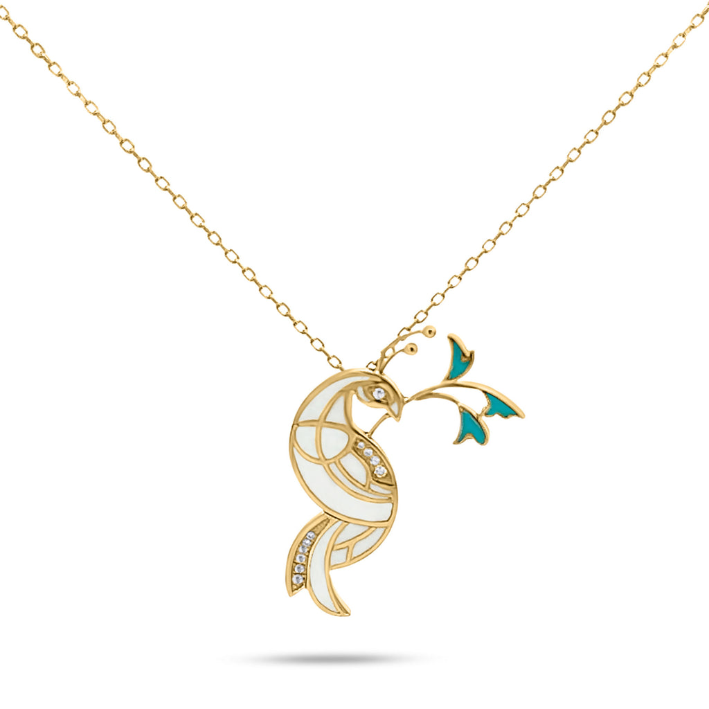 Peacock 18K Gold Necklace w. Diamonds