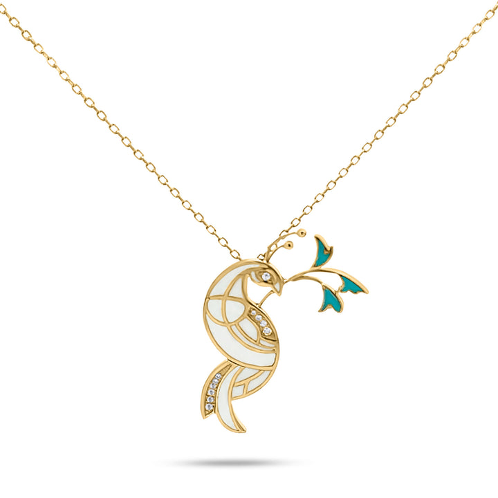 Peacock 18K Gold Necklace w. Diamonds