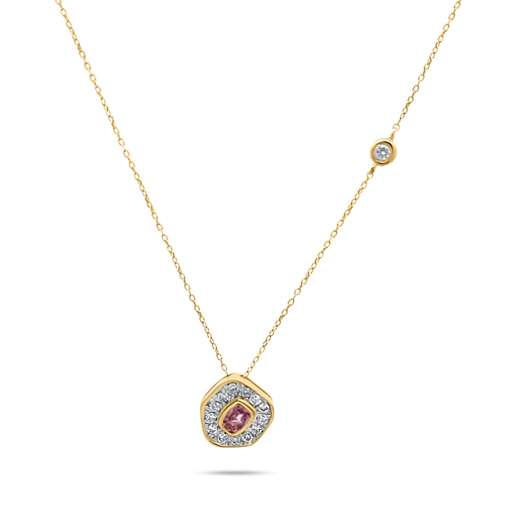 Desert Rose 18K Gold Necklace w. Pink Sapphire & Diamonds