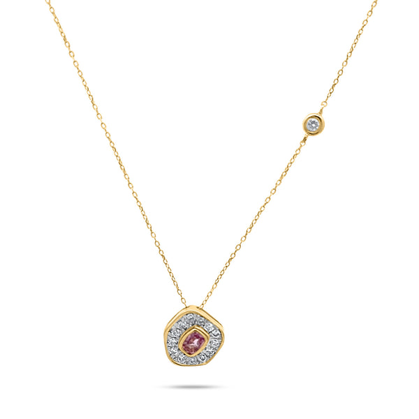 Desert Rose 18K Gold Necklace w. Pink Sapphire & Diamonds