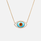 Evil Eye 18K Gold Necklace w. Tiger's Eye, Onyx, Turquoise & Diamond