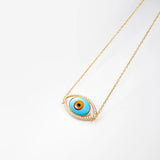 Evil Eye 18K Gold Necklace w. Tiger's Eye, Onyx, Turquoise & Diamond