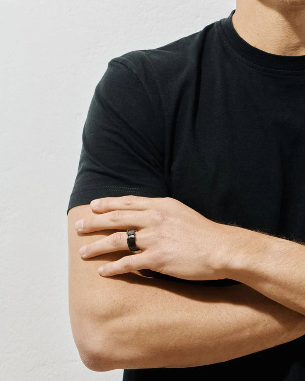 LIL Rhodium Plated Silver Pavé Oura Cover Ring w. Black Diamonds