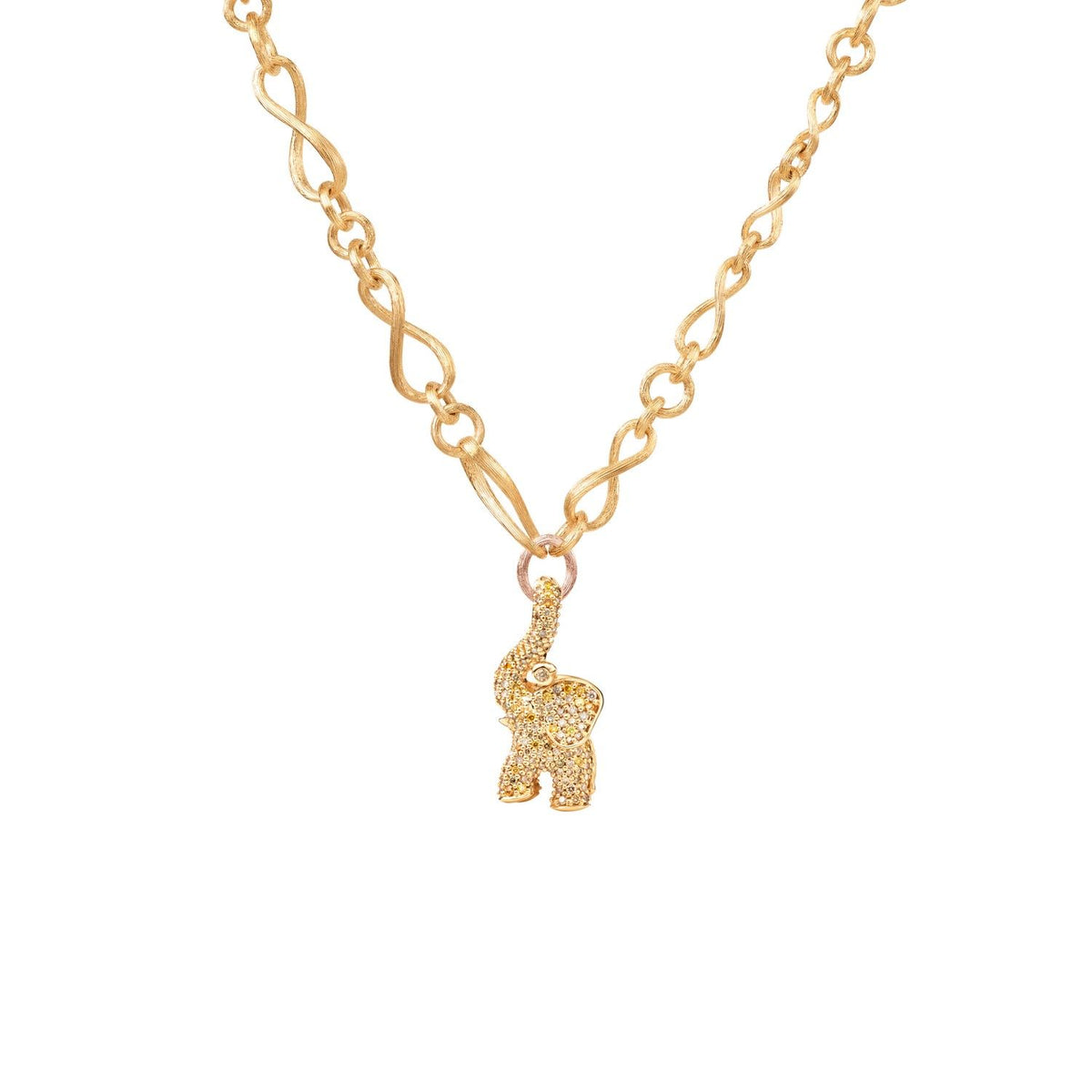 Elefant Pavé 18K Gold Pendant w. Orange & Brown Diamonds