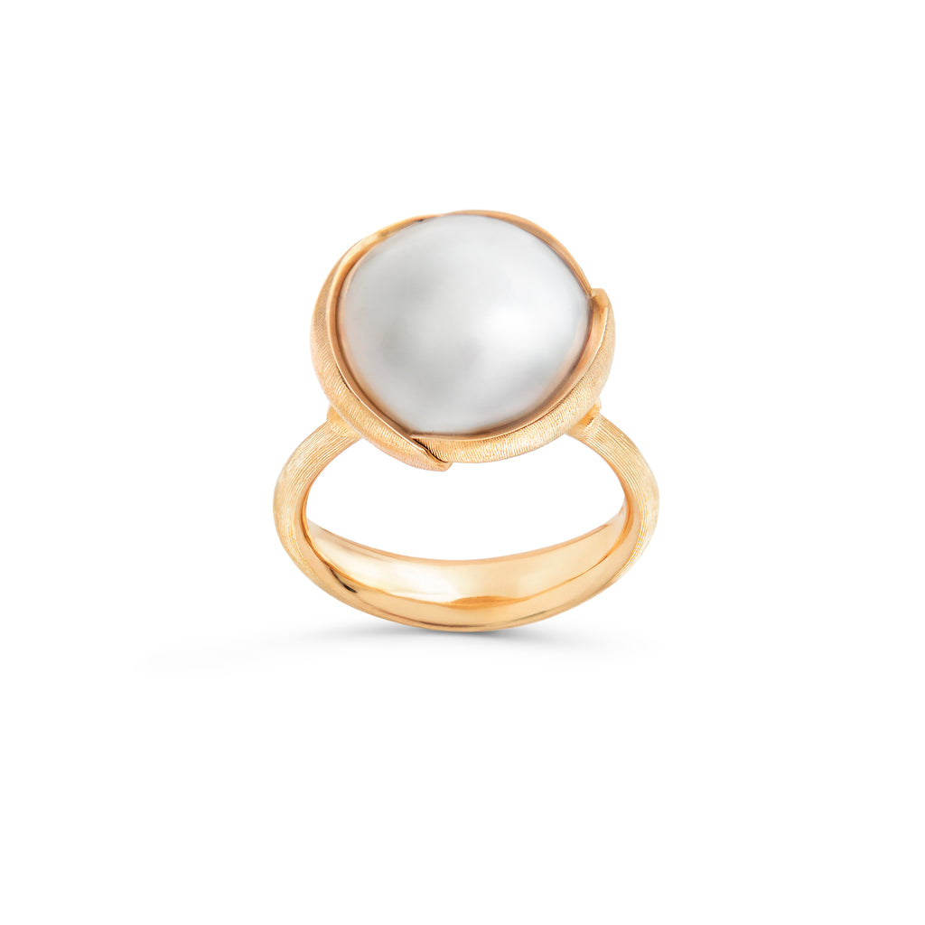 Großer Lotus Goldring aus 18K I Perle