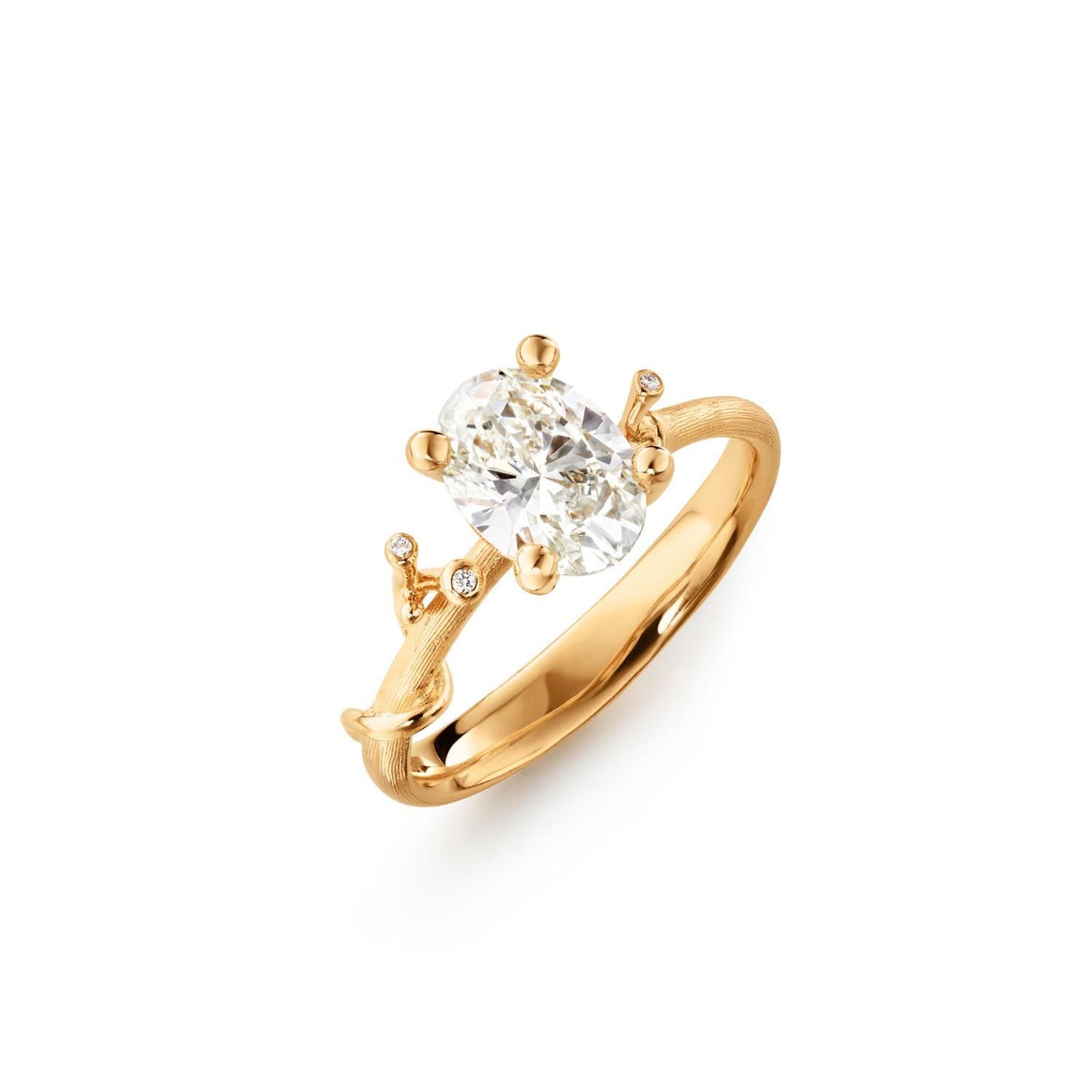 Nature Solitaire 18K Gold Ring w. Oval Diamond