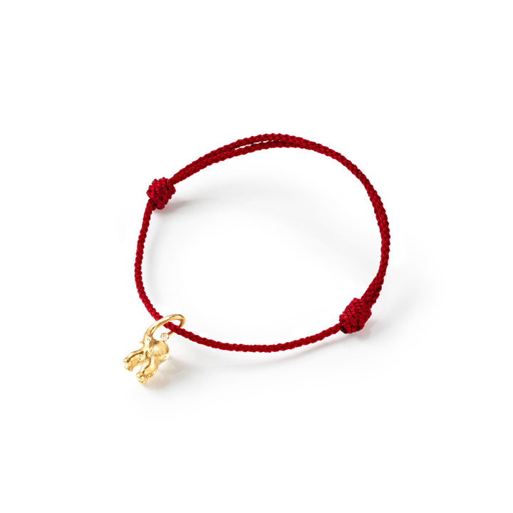 Elephant Mini 18K Gold Red String Bracelet w. Diamond