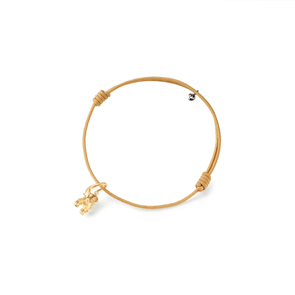 Elefant Mini 18k Guld, Beige Snor Armbånd m. Diamant