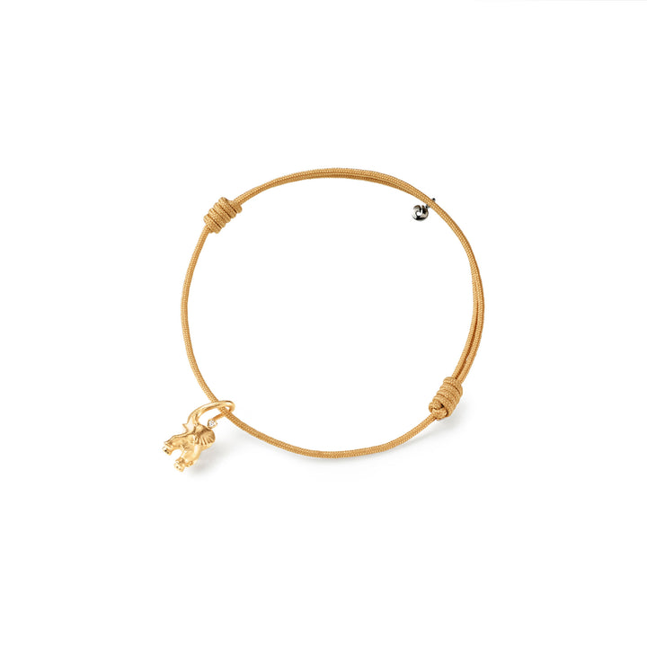 Elephant Mini 18K Gold Beige String Bracelet w. Diamond