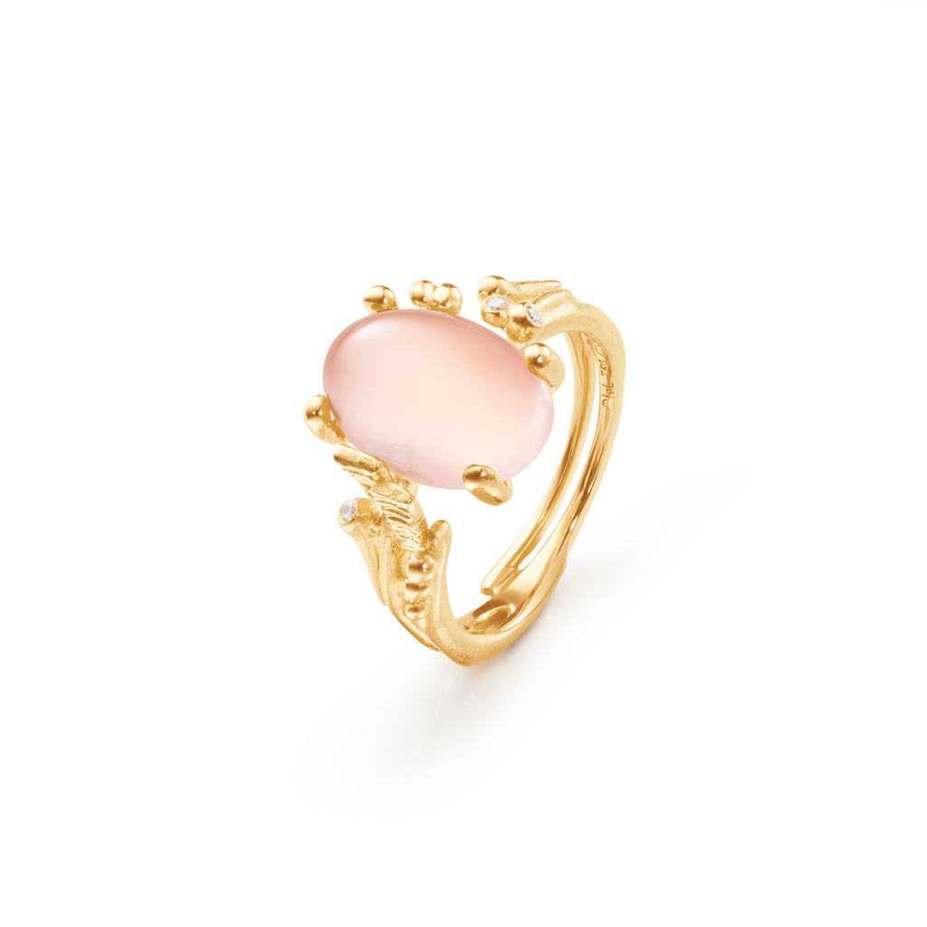 BoHo 18K Gold Ring w. Quartz & Diamonds