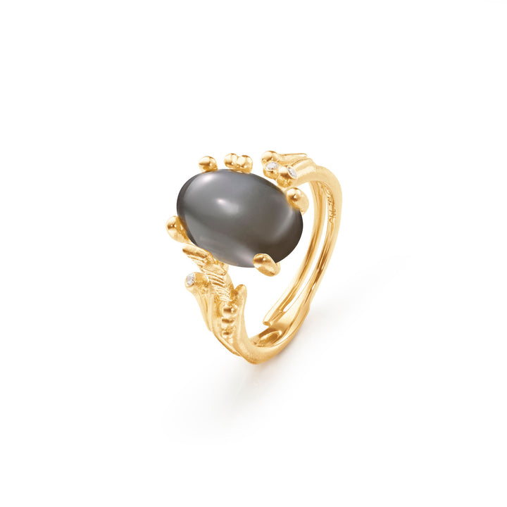 BoHo 18K Gold Ring w. Moonstone & Diamonds