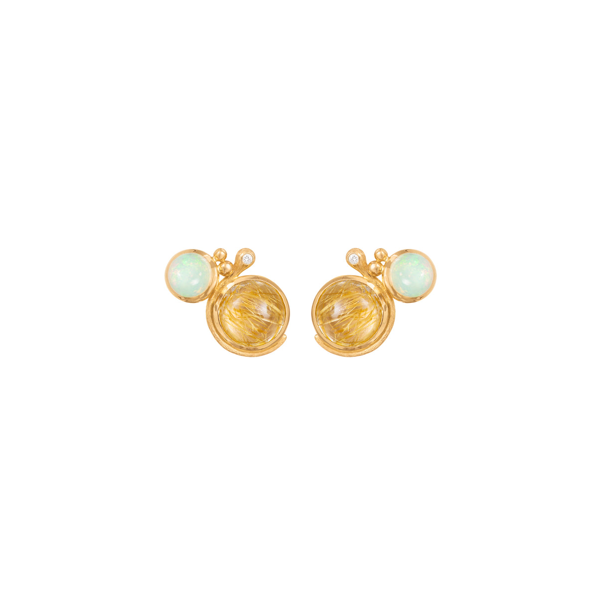 Lotus 18K goldene Ohrstecker I Opal, Rutilquartz & Diamant