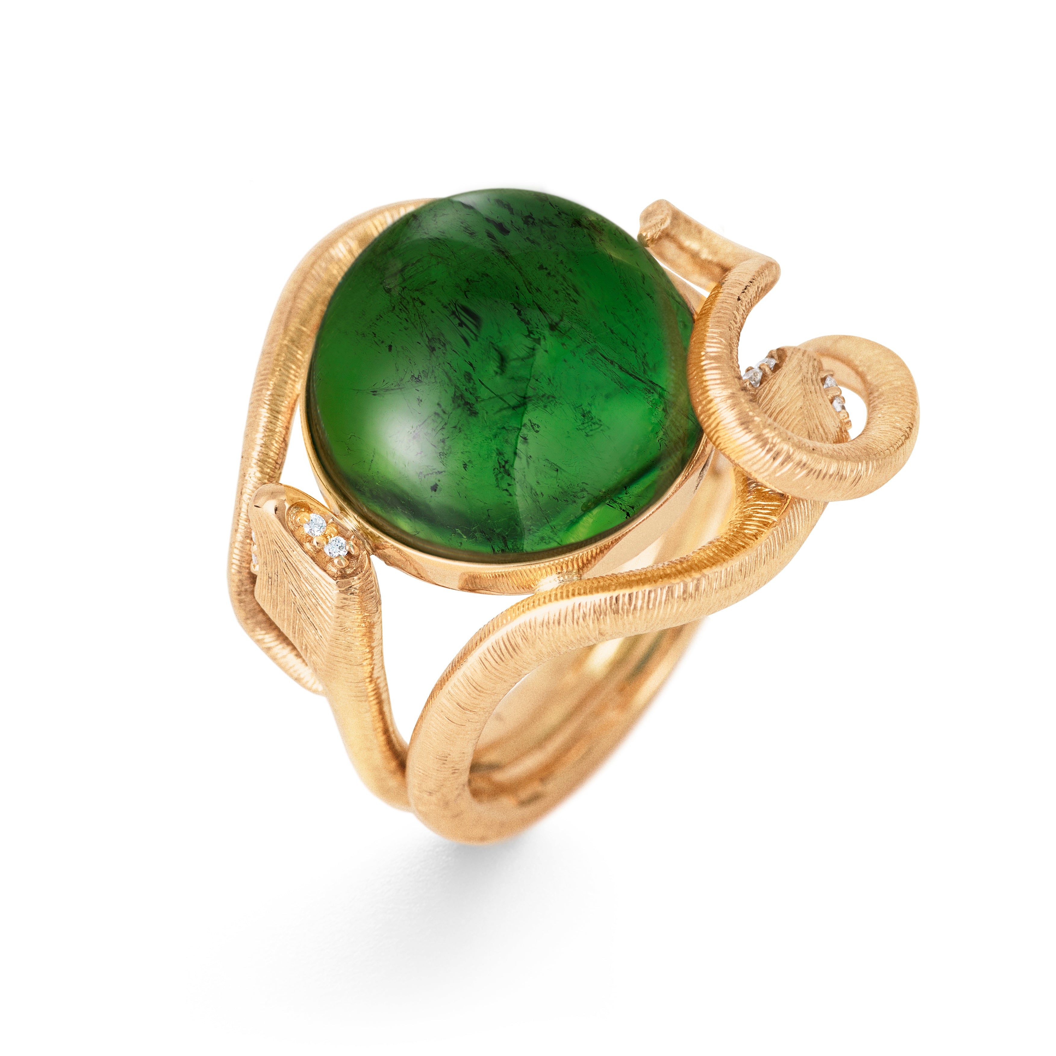 Snakes 18K Gold Ring w. Tourmaline & Diamonds