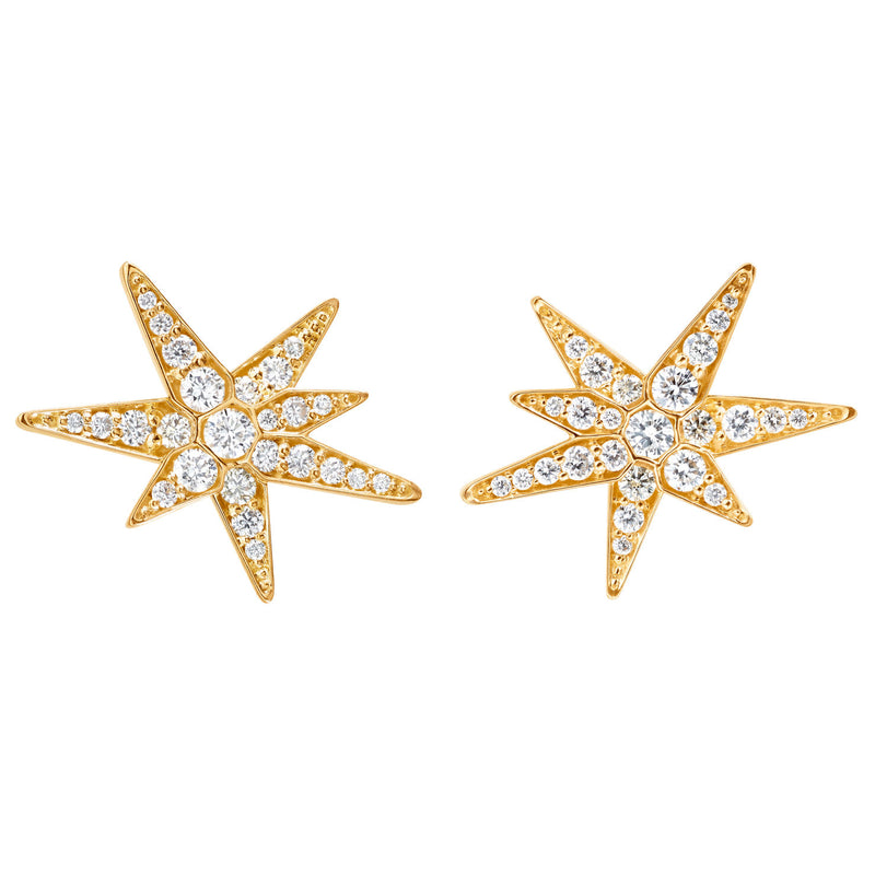 Small Funky Shooting Stars 18K Gold Stud w. Diamonds
