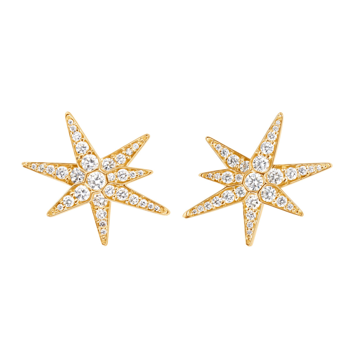 Medium Funky Shooting Stars 18K Gold Stud w. Diamonds