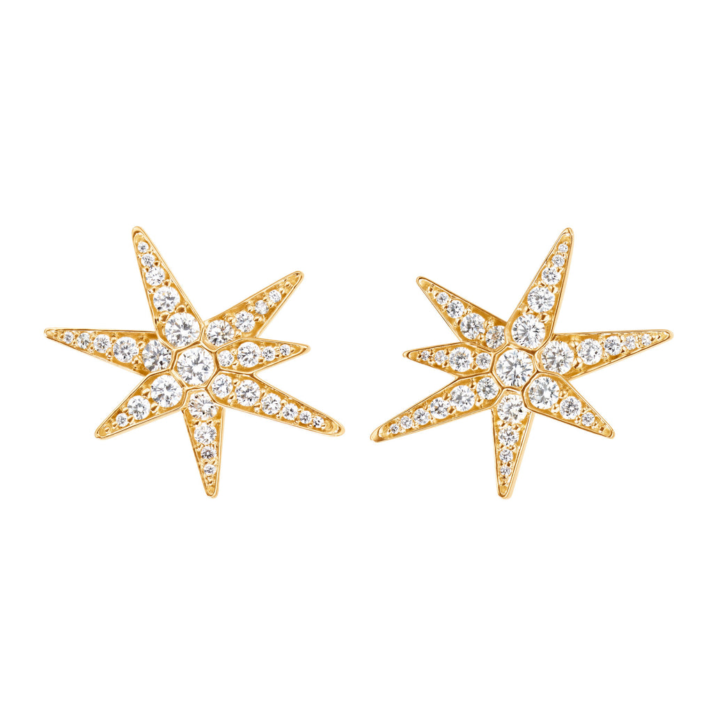 Medium Funky Shooting Stars 18K Gold Stud w. Diamonds