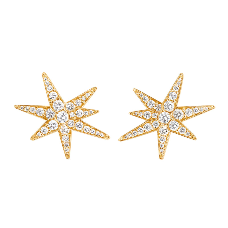 Medium Funky Shooting Stars 18K Gold Stud w. Diamonds