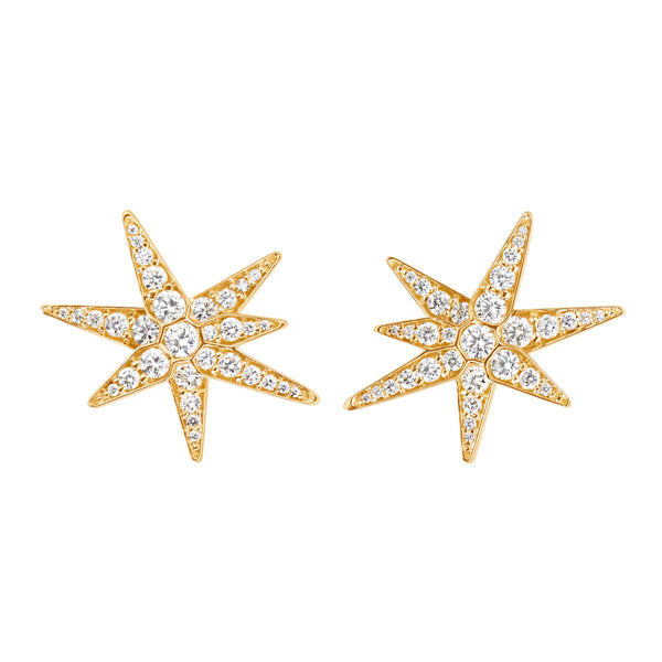 Medium Funky Shooting Stars 18K Gold Stud w. Diamonds
