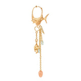 Young Fish 18K Gold Earring-Pendant w. Blush & Aquamarine Drops
