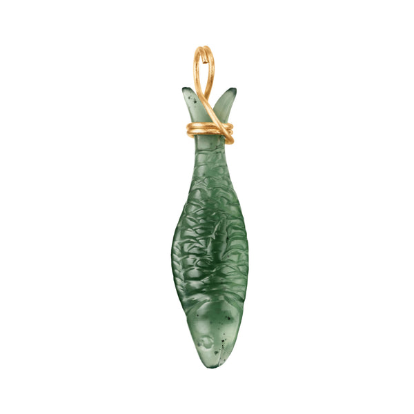 Young Fish 18K Gold Pendant w. Serpentine Fish