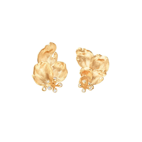 Wild Rose 18K Gold Earrings w. Diamonds