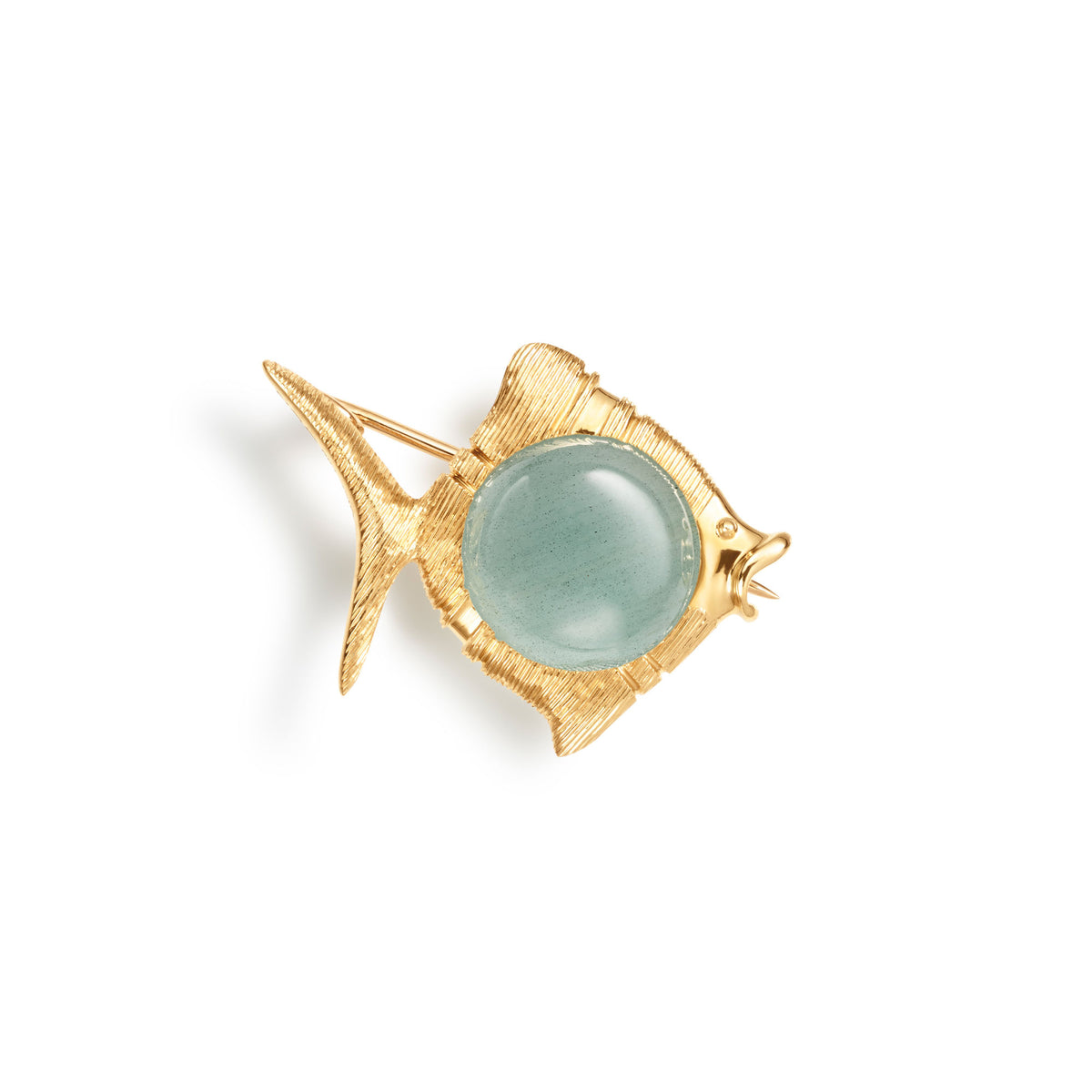 Young Fish 18K Gold Brooche w. Aquamarine