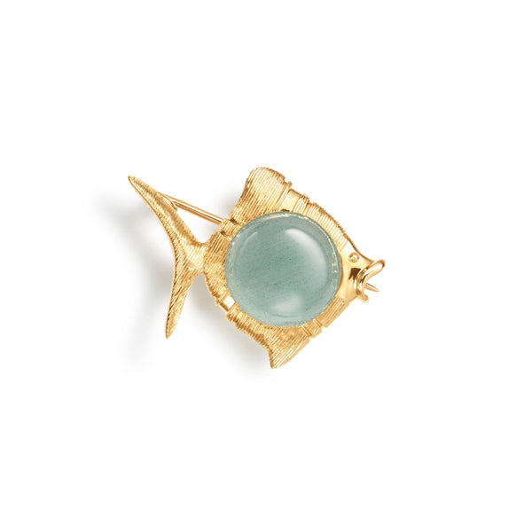 Young Fish 18K Gold Brooche w. Aquamarine