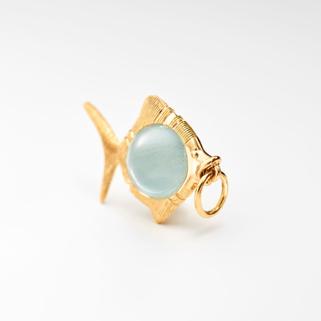 Young Fish 18K Gold Pendant w. Aquamarine