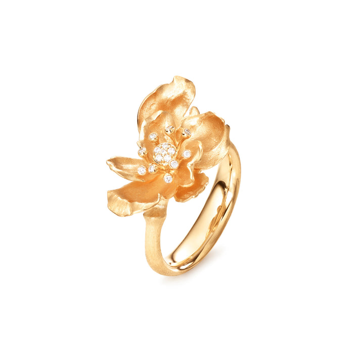 Wild Rose Small 18K Gold Ring w. Diamonds