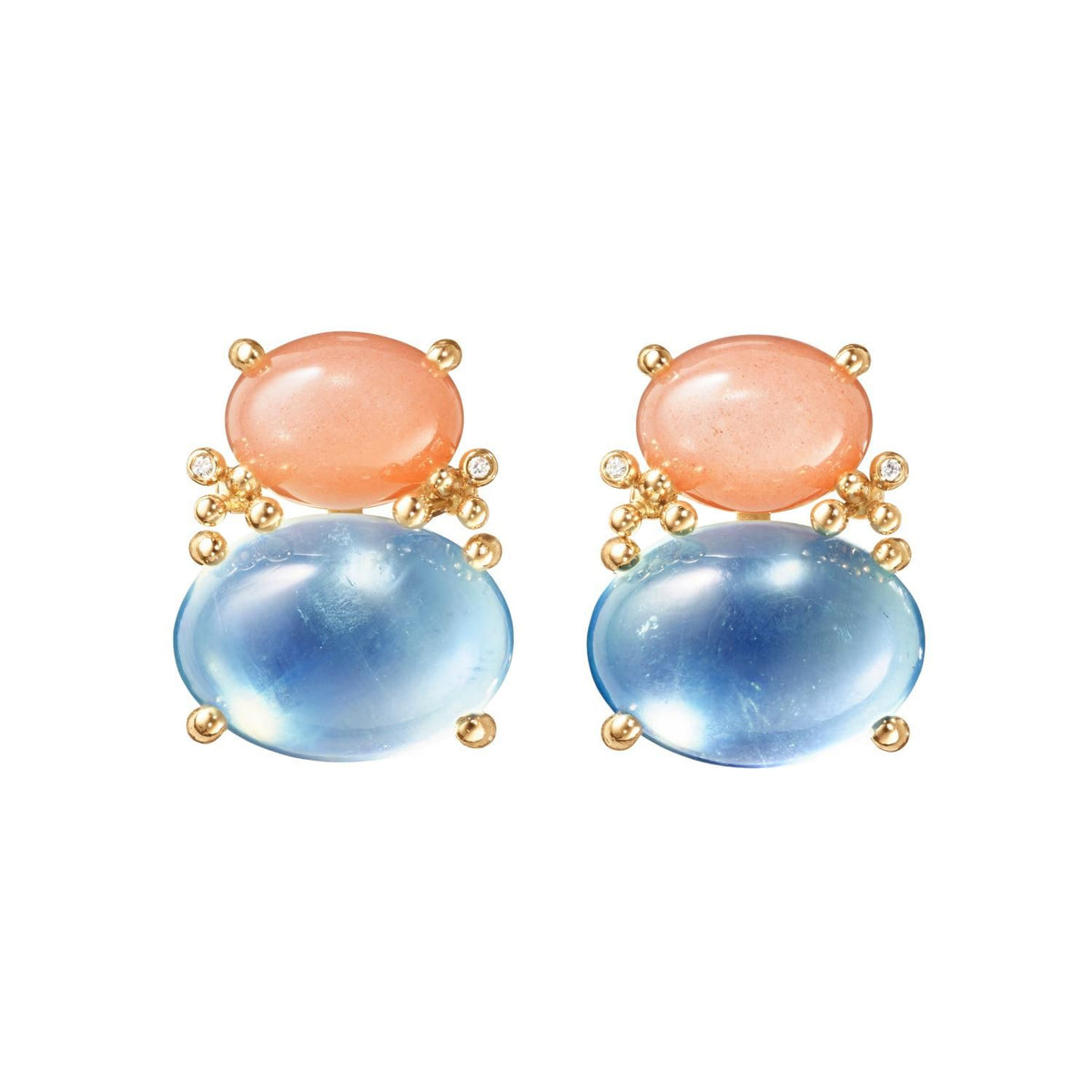 Boho 18k Gold Ohrringe w. Diamanten, Mondsteine und Aquamarine