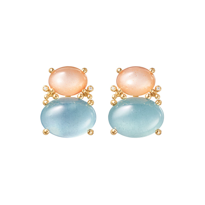 BoHo 18K Gold Earrings w. Diamonds, Moonstones & Aquamarines