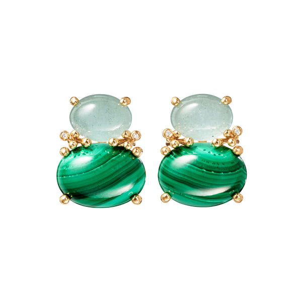 Boho 18k guldøreringe m. Diamonds, Malachites & Aquamarines