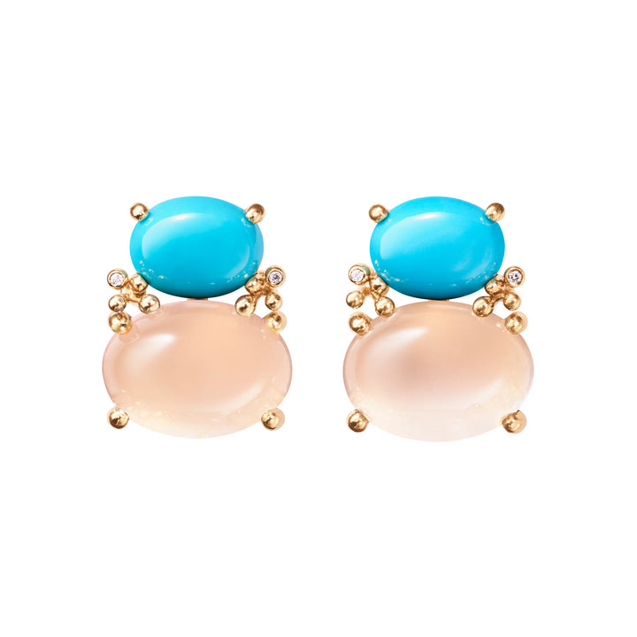 BoHo 18K Gold EARRINGS w. Diamonds, Turquoise & Quartz